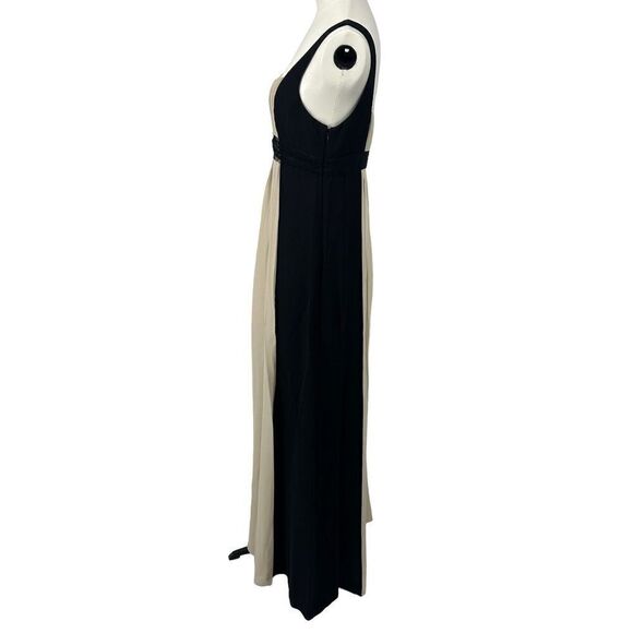 BCBG MaxAzria modest Silk Chiffon Evening Gown Maxi Dress Black Cream Size 6 - Picture 4 of 14